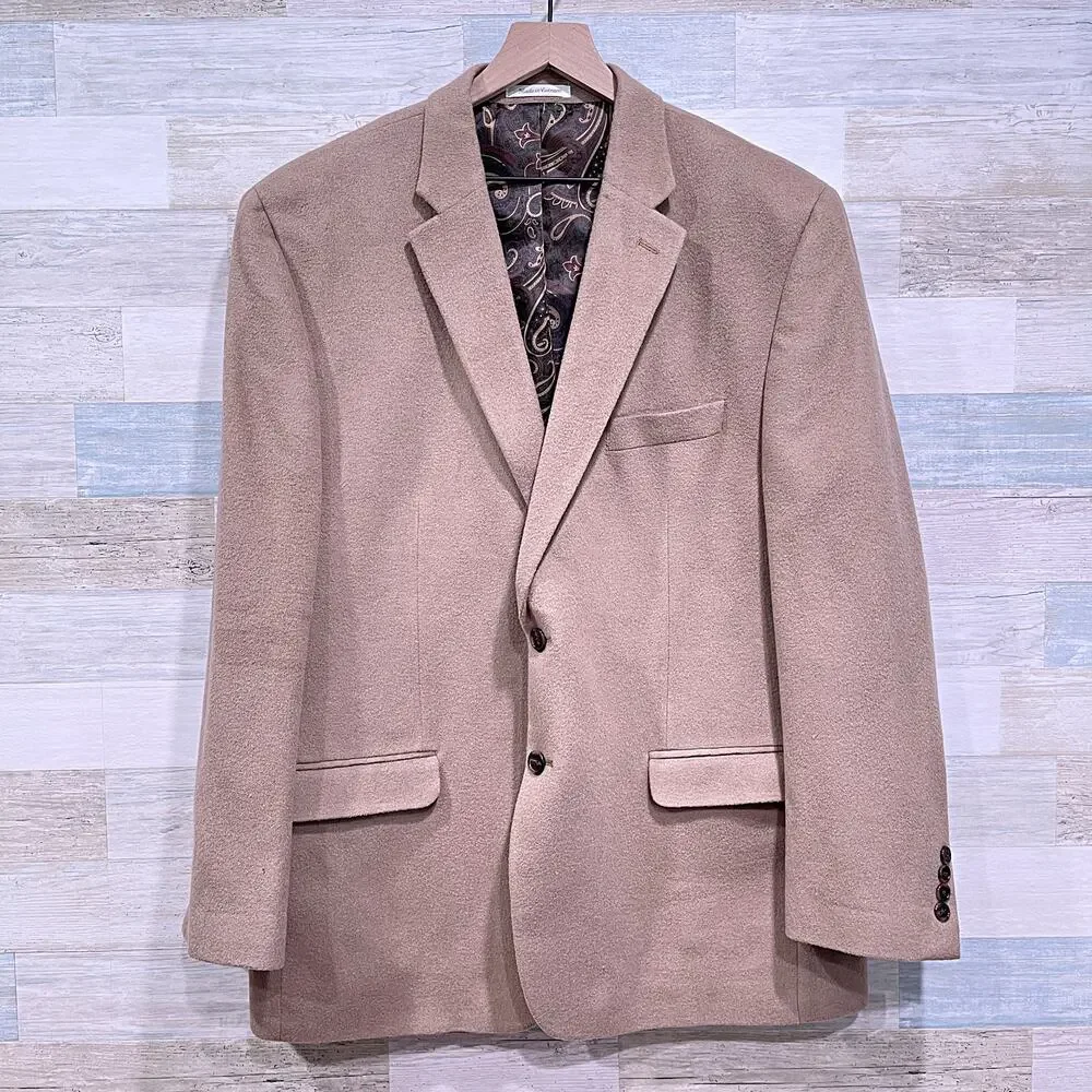 LRL Ralph Lauren Flannel Sport Coat Tan Brown Silk Wool Cashmere Mens 48R